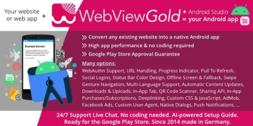 WebViewGold for Android | Convert website to Android app | No Code, Push, URL Handling & much more!