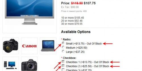 Out of Stock for Options with disabled selection