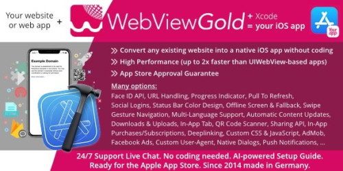 WebViewGold for iOS | Convert website to iOS app | No Code, Push, URL Handling & much more!